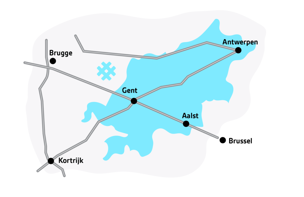 Werkingsgebied van Hello Airco aangeduid op een kaart